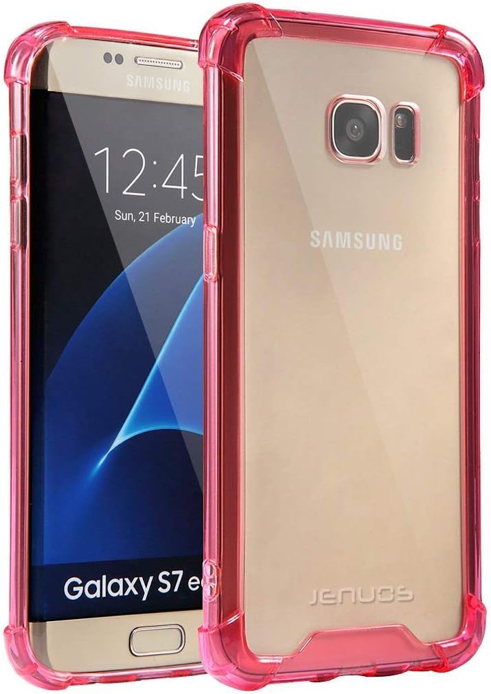 Jenuos Galaxy S7 Edge Case, Crystal Clear Shockproof Transparent Silicon TPU Bumper + Hard PC Back Cover Case for Samsung Galaxy S7 Edge 5.5" - Red (S7E-TPU-RE)