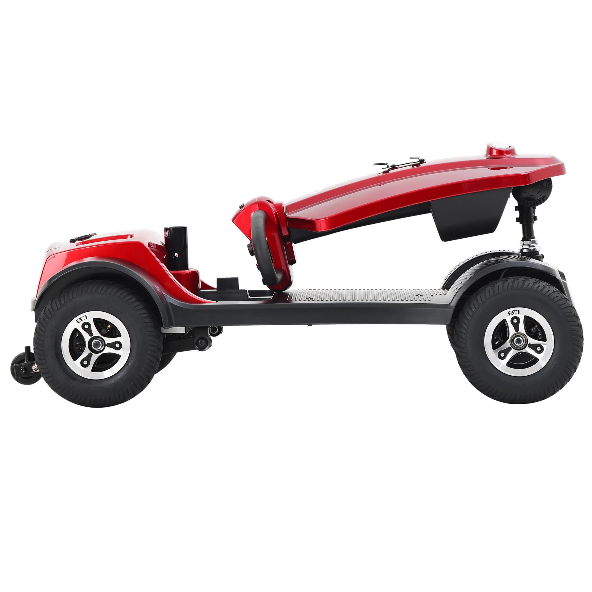 Scooter eléctrico plegable para personas mayores y mayores, parabrisas + asiento giratorio de 360°, motor de 300 W, alcance de 25 km, 2 portavasos + USB (rojo)