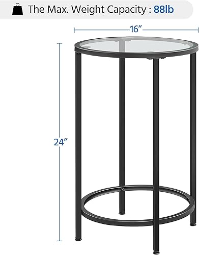 Miniatura 3 de Topeakmart Mesa auxiliar redonda, 2 mesas de cristal con marco de metal para sala de estar, dormitorio, oficina, porche, espacio pequeño, color negro