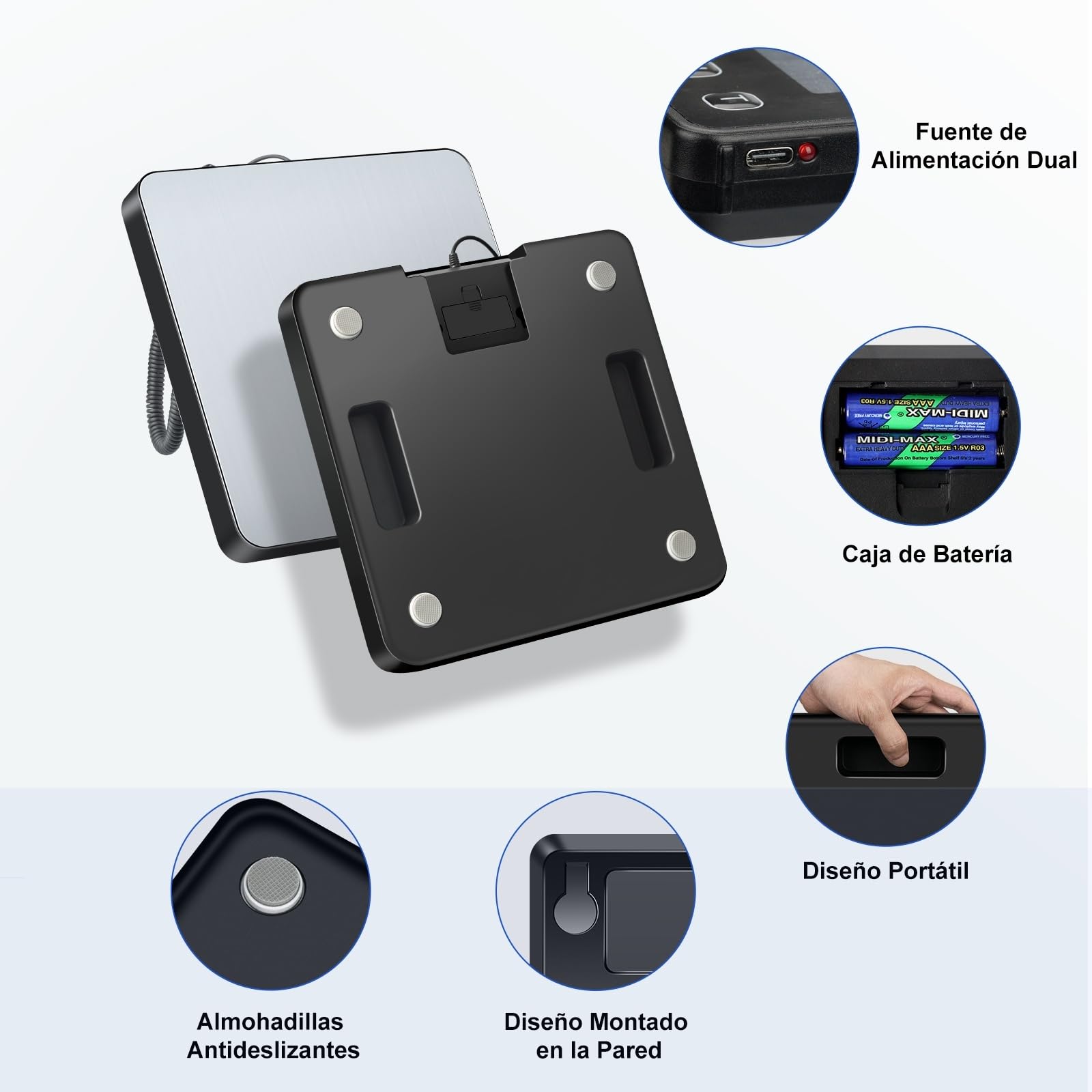 Báscula para Paquetes 440lb, Bascula Digital Alta precisión 10g con Función de Retención/Tara/LCD, Balanza Postal para Almacén/Express con Carga USB/2 Pilas AAA