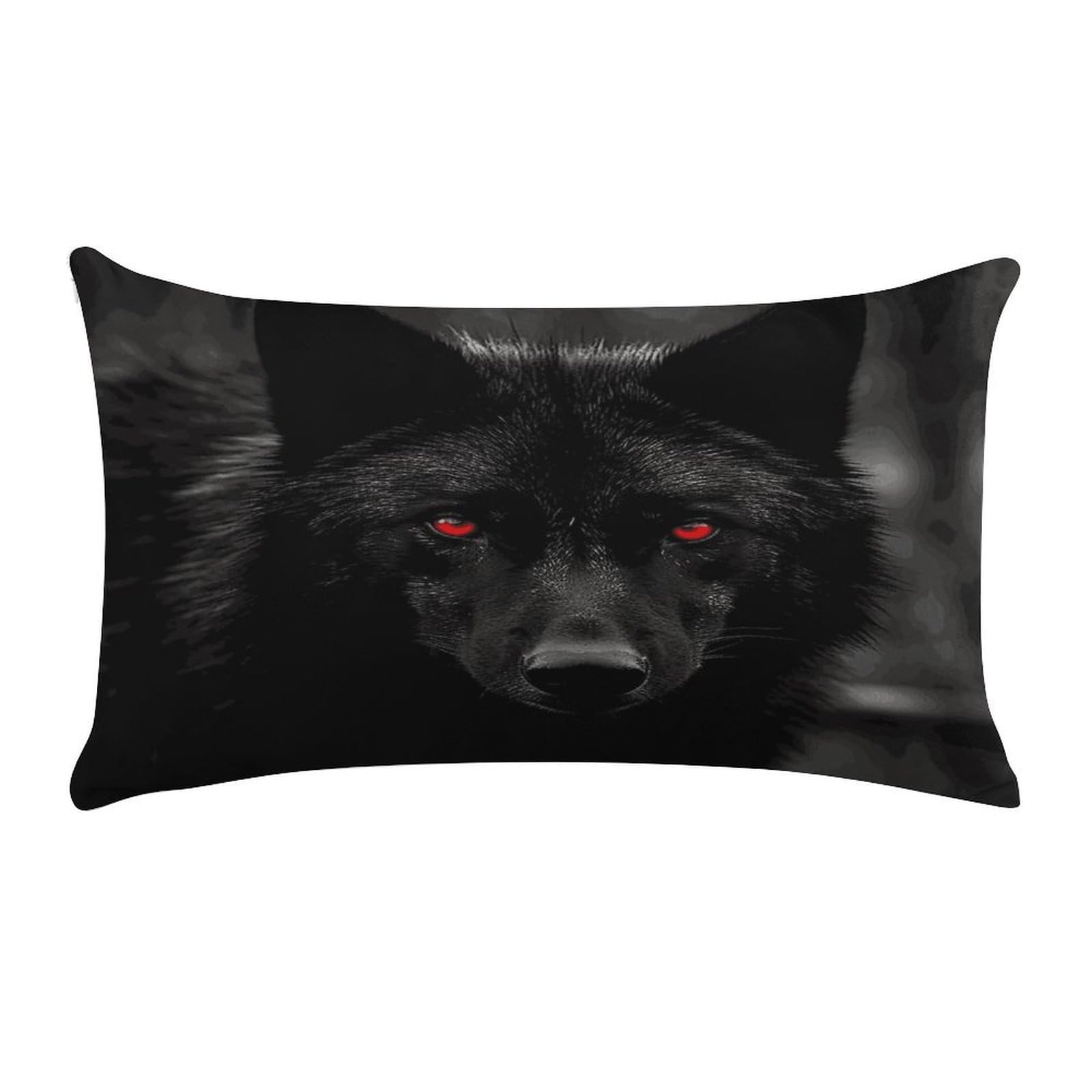 VstaDank Black Red Eyed Wolf Pillow Cover Pillowcase for All Seasons Short Plush Body Pillow Case Soft Cozy Fuzzy Lumbar Long Pillow Cover for Bed Sofa Bench 20 X 12 Inches