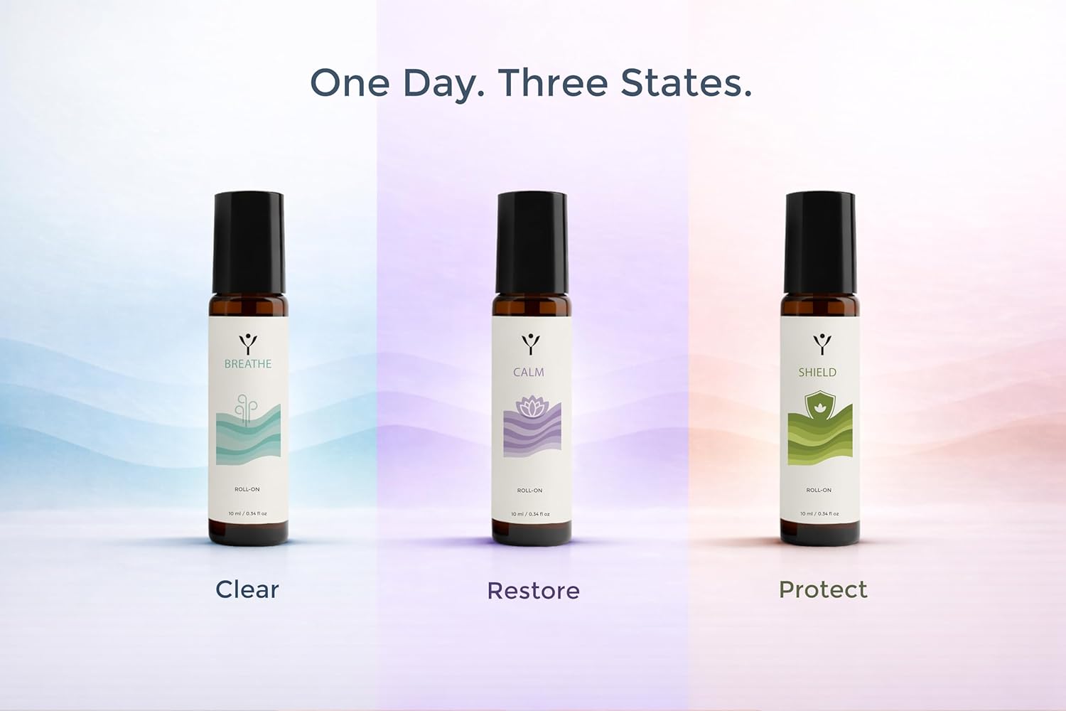 Essential Oil Roll-On Gift Sets, 100% Pure Therapeutic Grade Aromatherapy Blends, 10ml Each, 3-Piece Collection (Wellness Trio - Shield | Breathe | Calm (3 pc Set))
