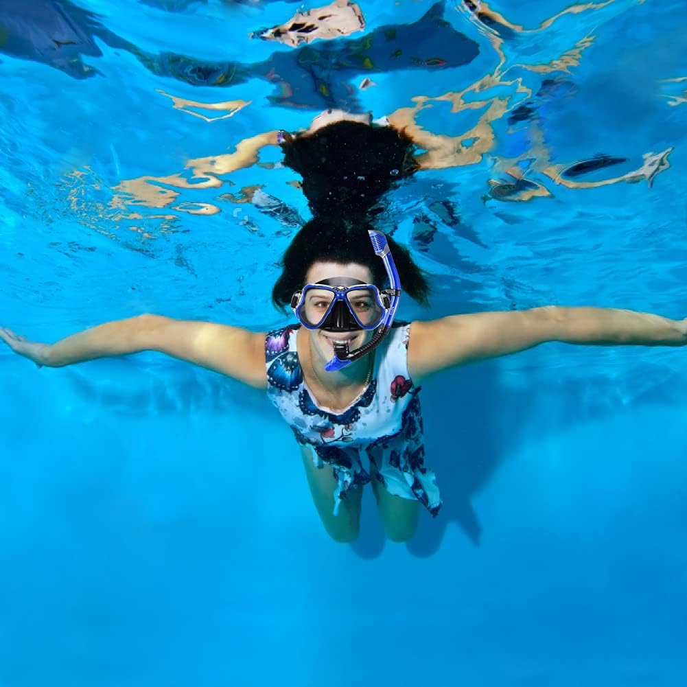 Adult Mask and Snorkel Set Snorkeling Gear Goggles and Snorkel Set Dry Snorkel Mask Scuba Diving Swimming Pool Training Equipment with Carrying Bag for Youth Men Womens : Sports & Outdoors