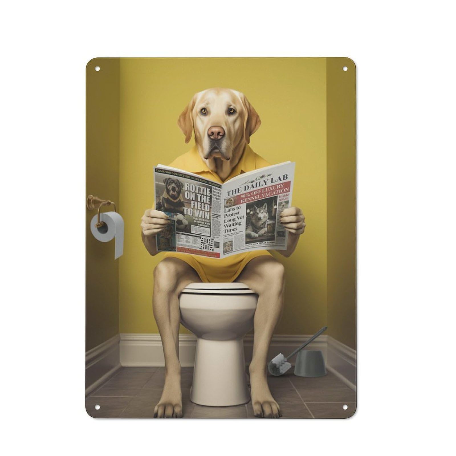 Junmoney Labrador On The Toilet Rustic Metal Plaque 40X30cm For Lounge Or Reading Corner, For Home Office, Studio And Craft Room Walls