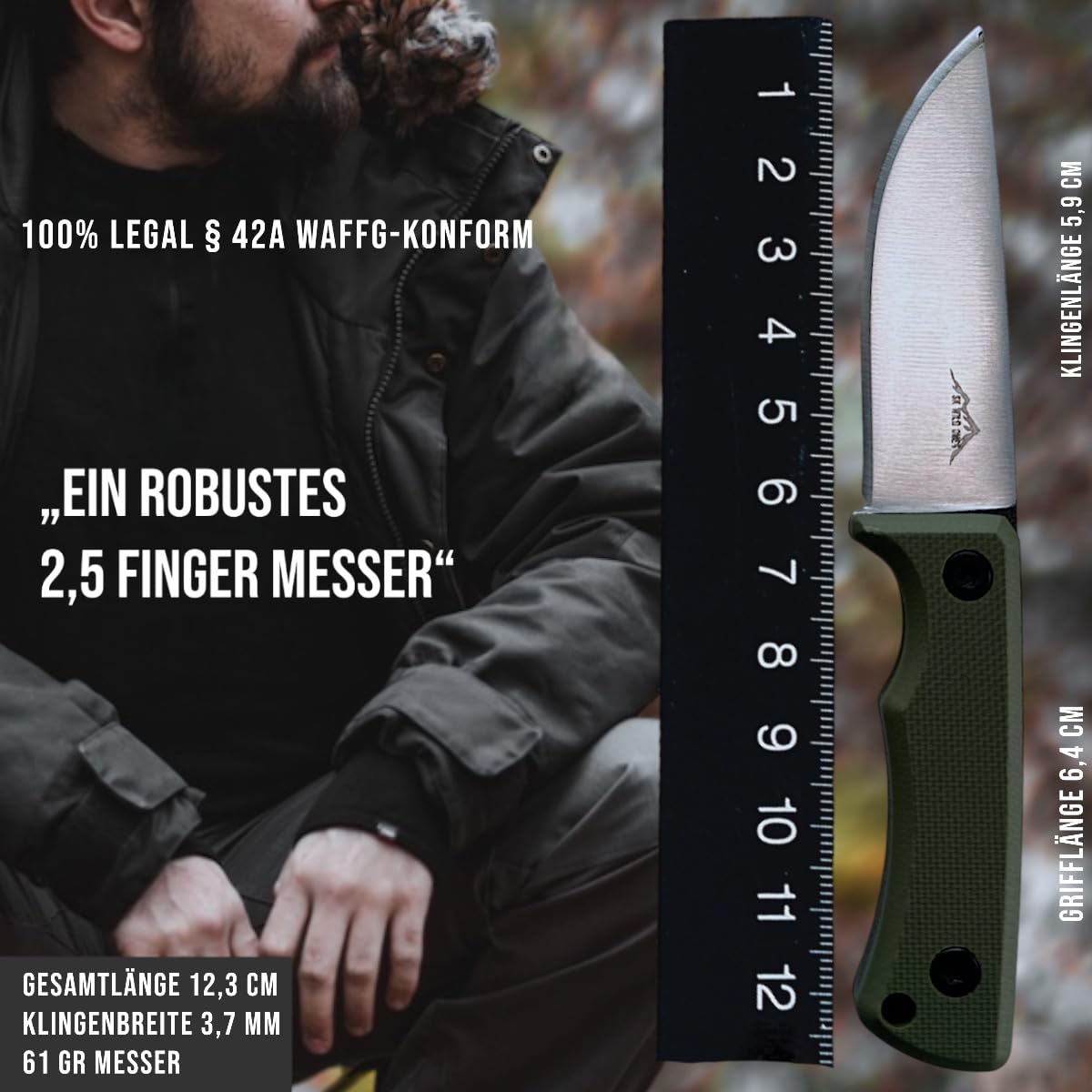 SK Wild Ones® Neck Knife – Compact Outdoor Knife with Fixed Blade & Necklace Carry – G10 Handle – EDC Outdoor Knife – Made of 440C Stainless Steel – Green – Bragi 42a