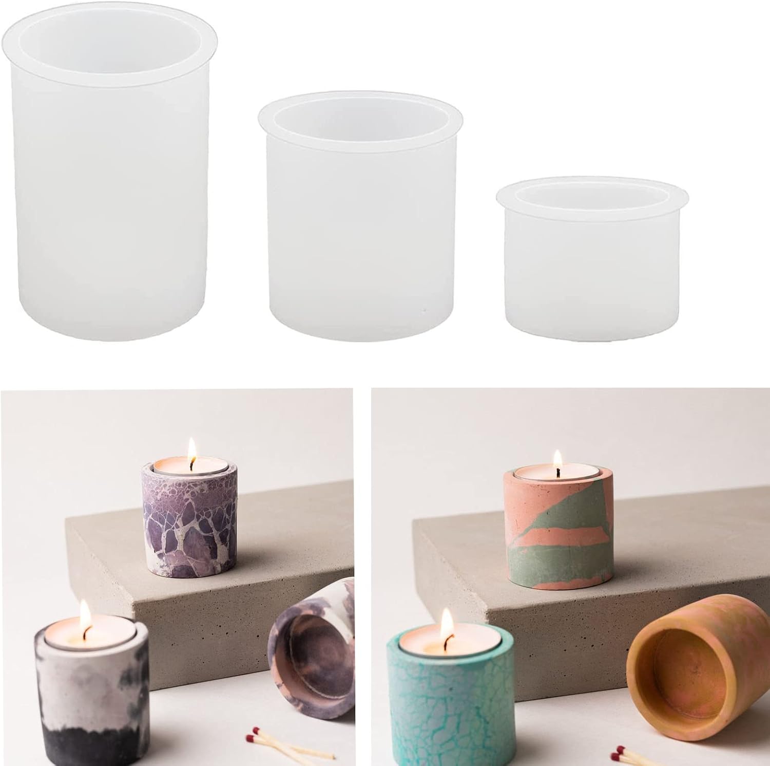 3 Pcs Cylinder Candle Holder Mold Silicone Tealight Candle Holder Molds
