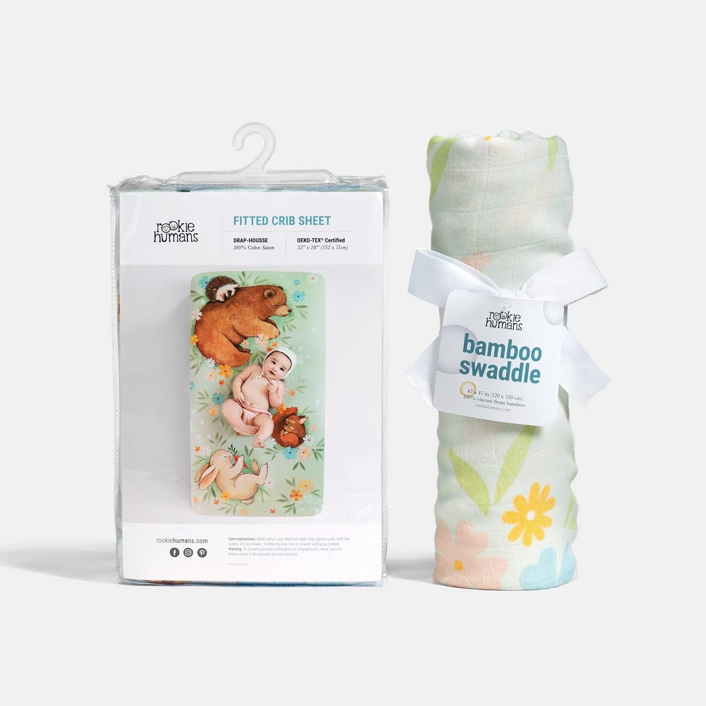 Rookie Humans Crib Sheet & Swaddle Bundle, Enchanted Meadow