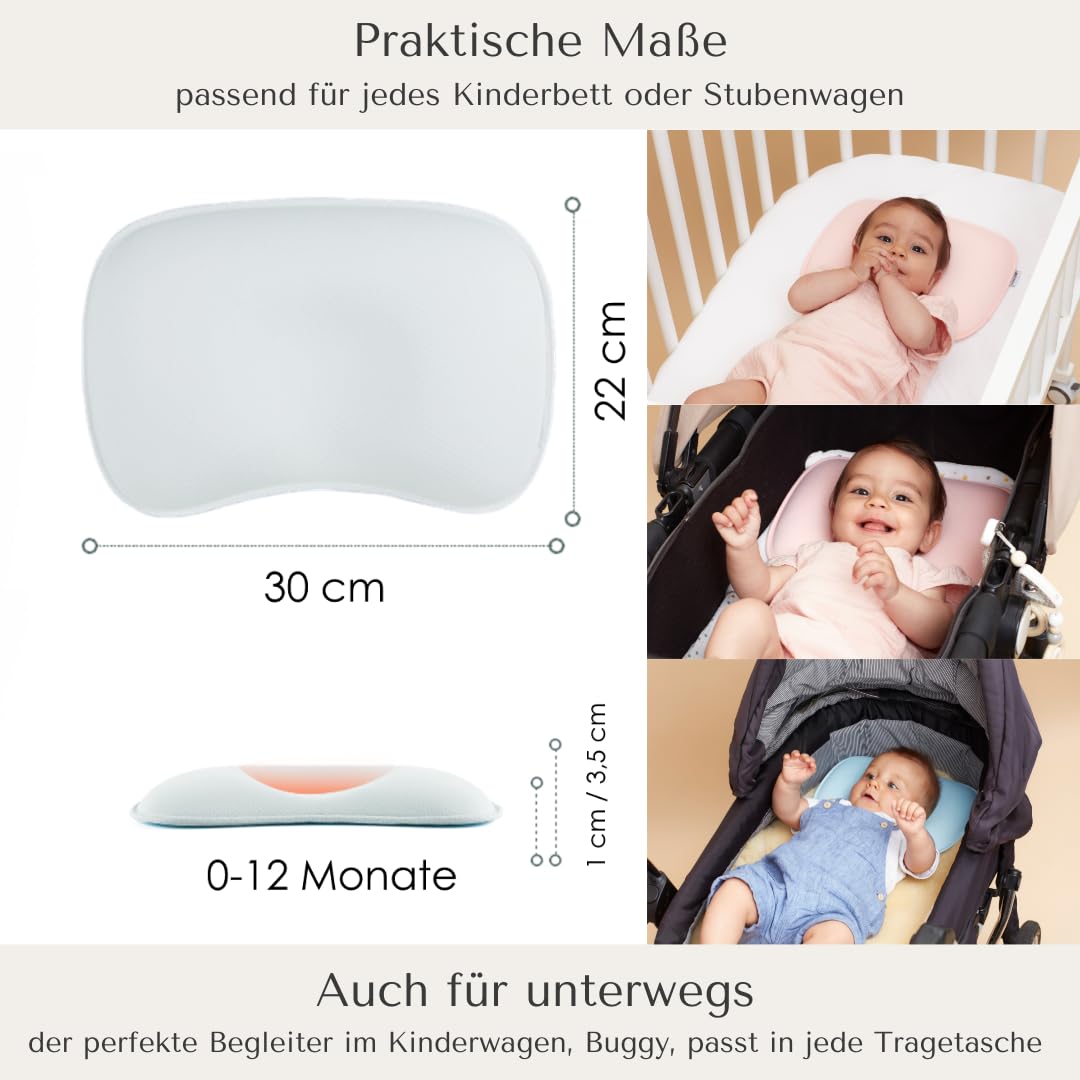 umweltfreundliches Baby Kopfkissen mit ergonomischer Mulde | atmungsaktiv und hypoallergen| inkl. senfgelben Bio-Musselin Kissenbezug Made in Germany