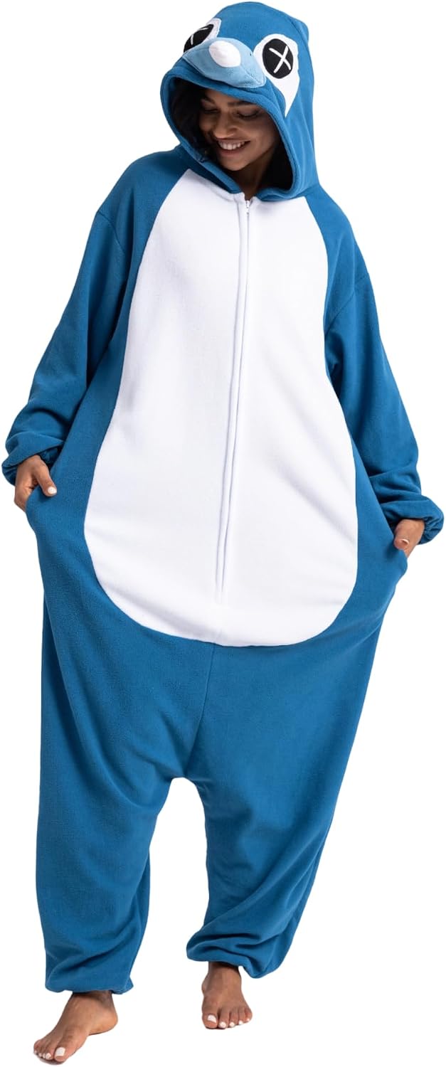 Unisex Adult Animal Onesie Pajamas, Men Women Flannel Halloween Cosplay Costume Penguin