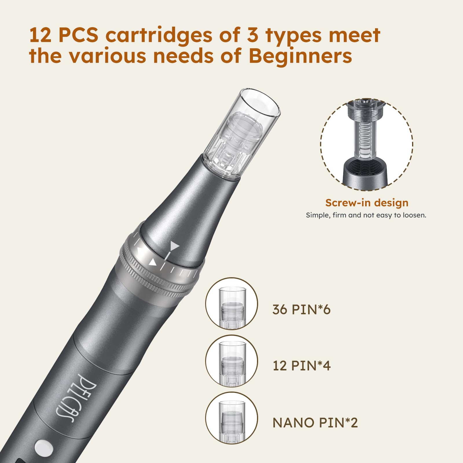 9 Vitesses Stylo Beauté Microneedling, PELCAS Appareil de Soin du Visage et du Corps avec Écran LCD et 12 Embouts, Réglage Personnalisé