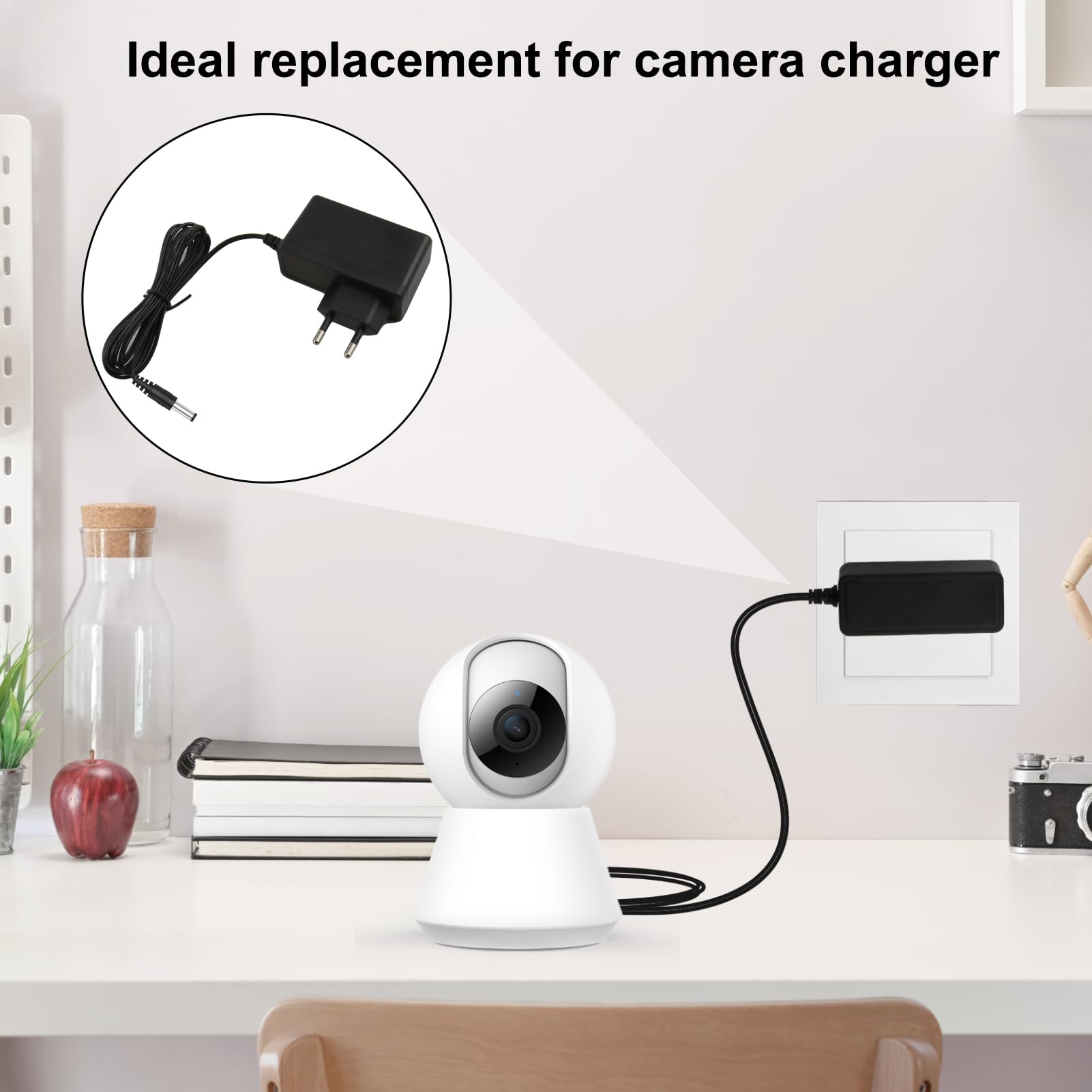 9V 1A Chargeur pour Tapo C100 C200 C210 C310 C320WS TC60 TC70, Adaptateur pour Caméra avec Câble de 1.5 m, Alimentation pour Intelligente IP WiFi FHD 360