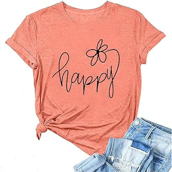Choose Happy Women Cute Funny Graphic T Shirts Casual Tops