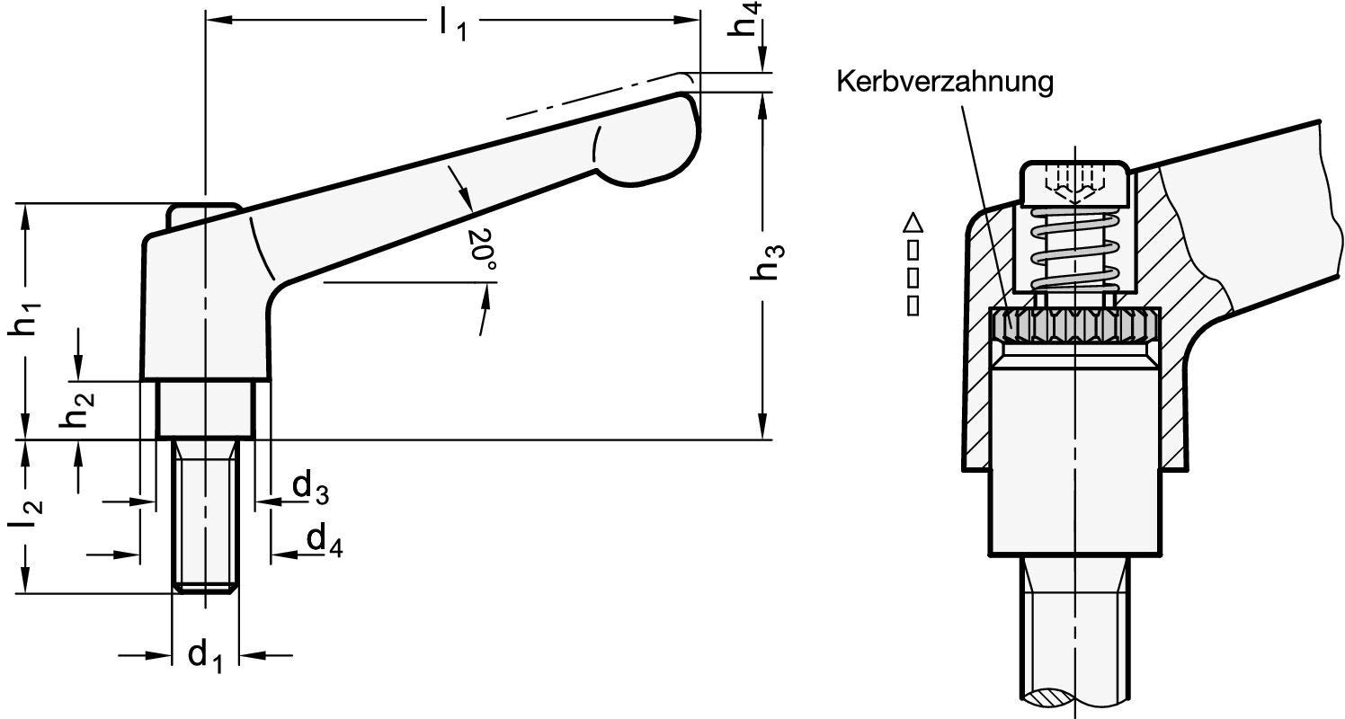 DOLD Klemmhebel M8x25mm Verstellbar - Schwarzer Klemmgriff Mit Außengewinde