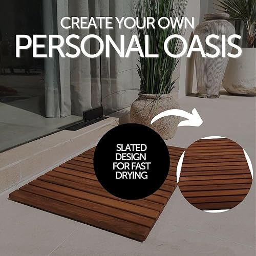 Miniatura 2 de Nordic Style Teak Alfombra de ducha y baño, uso en interiores y exteriores, plataforma de madera antideslizante para sauna, piscina, decoración de