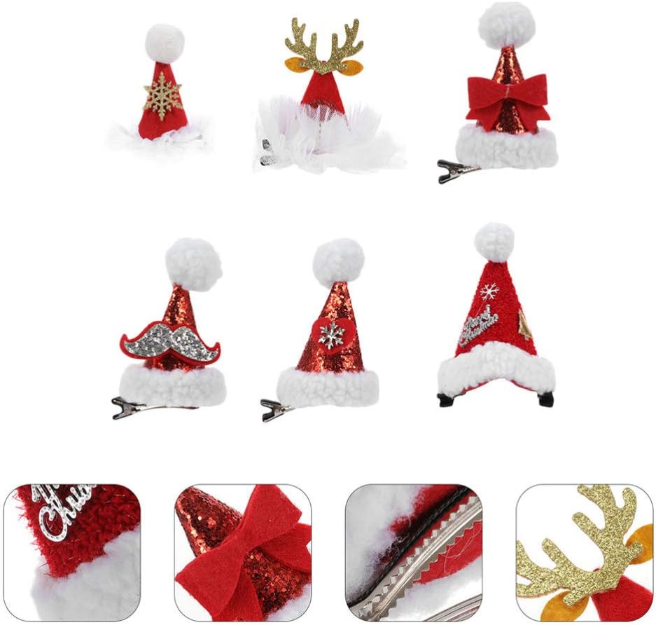 FRCOLOR Mini Christmas Hat Hair Clip,Plush Hairpin Pom Pom Hair Clips Sequin Barrette Glitter Bobby Pins Christmas Accessories for Kids,Girls,6pcs(Mixed Color) - Image 4