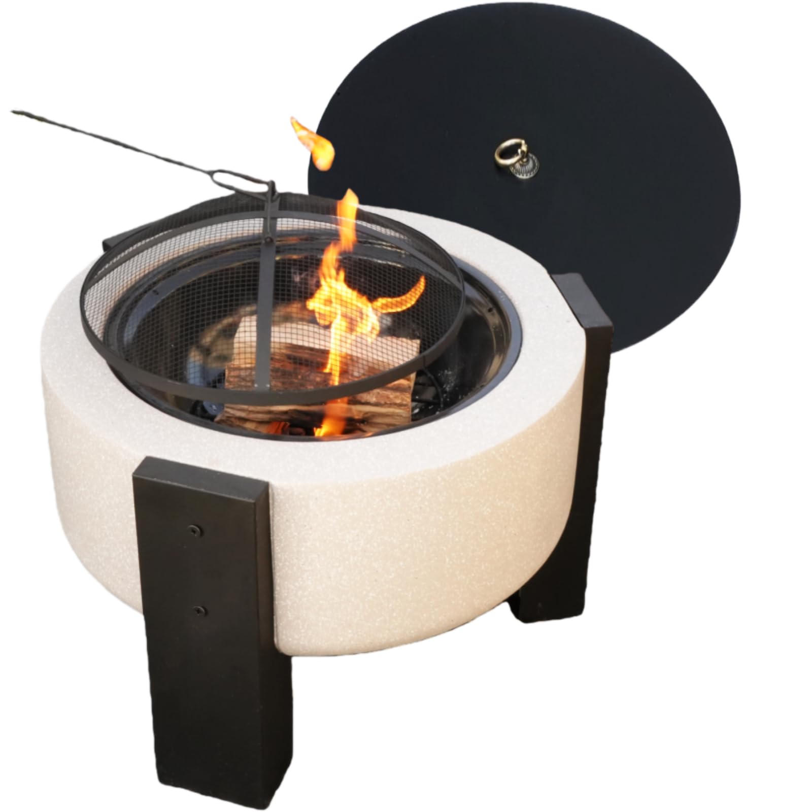 Wood Burning Concrete Outdoor Fire Pit,Heat Resistant MGO Ceramic Material Base with BBQ Grill Firepit for Patio Garden,Backyard Barbecue,Outdoor Gatherings (Grey 3)
