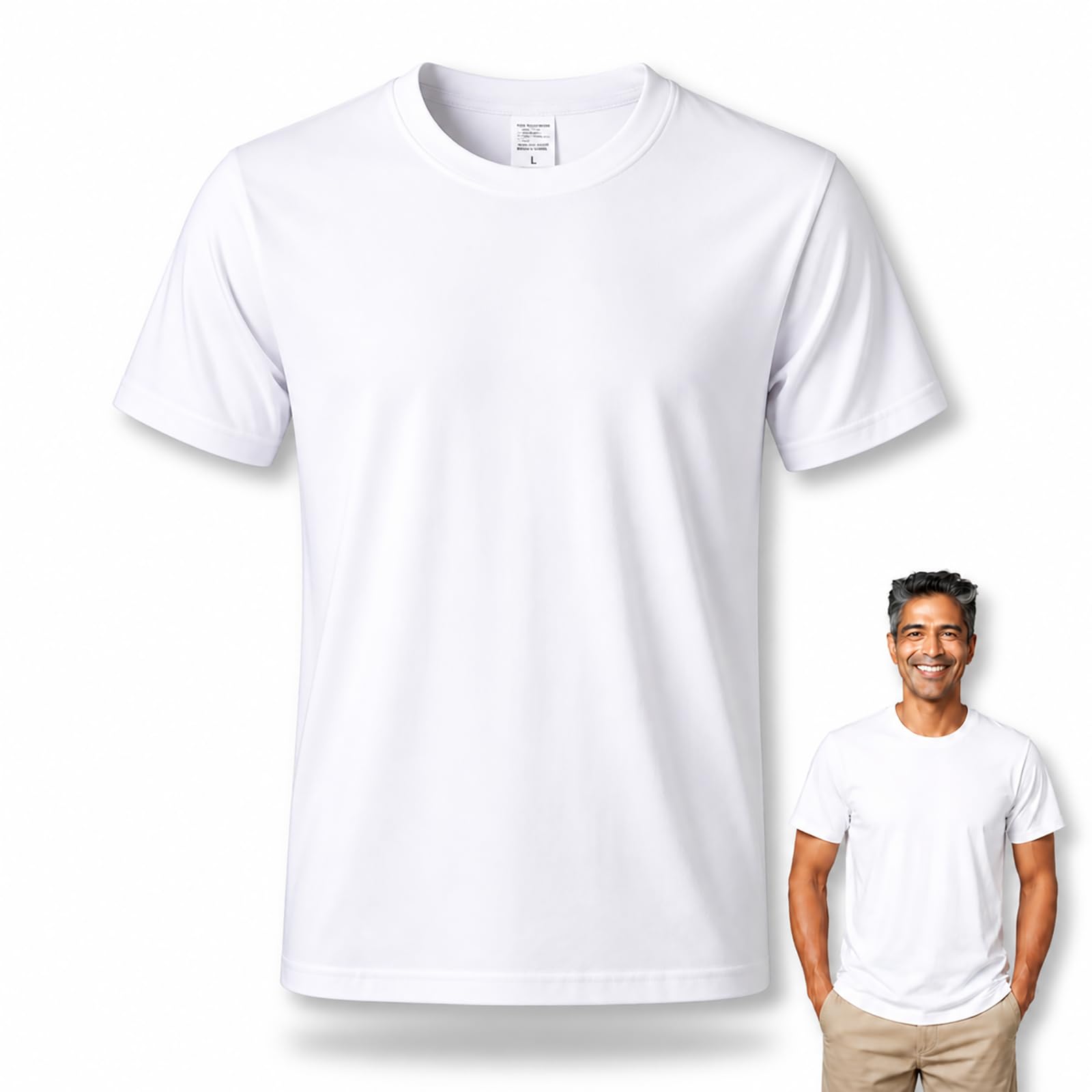 METFUIN Sublimation Blank T-Shirts, Polyester, Crew Neck, White, Unisex