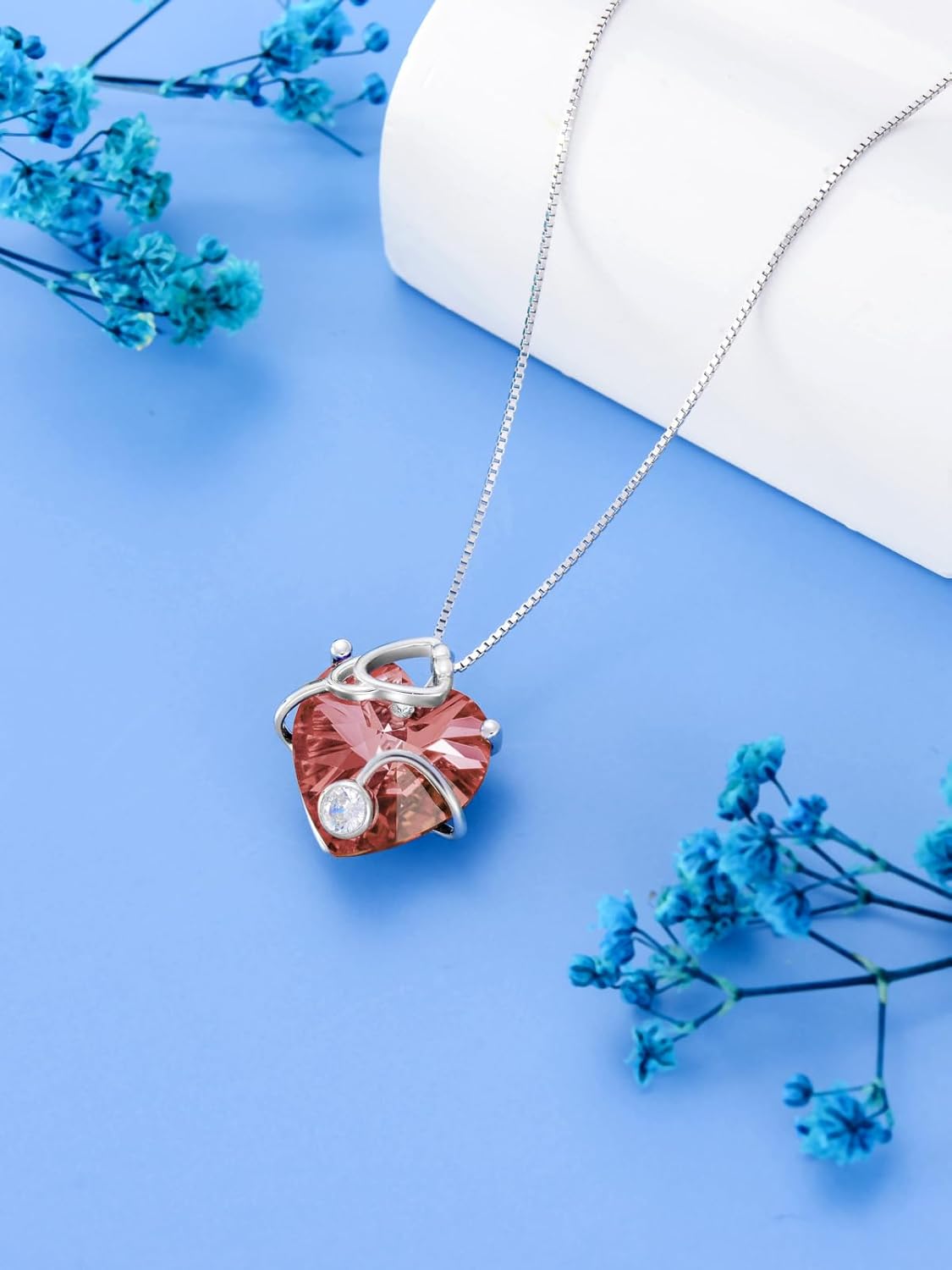 OCJ Nurse Gifts Stethoscope Necklace 925 Sterling Silver Heart Birthstone Jewelry Birthday Graduation Gifts for Nurse Doctor Medical Student - Image 3