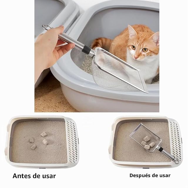 Foto 7 de 7 de UQMIQURA Pala para gatos de acero inoxidable para caja de arena, 3,8 mm de tamaño de poro