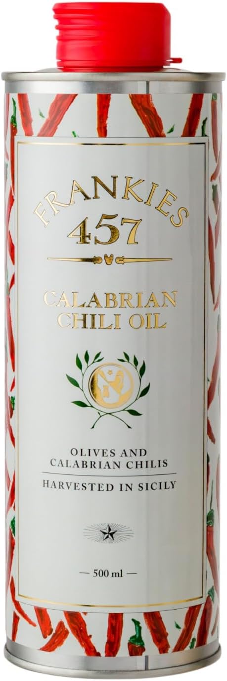 Frankies 457 Spicy Calabrian Chili Oil - Premium Extra Virgin Olive Oil and Italian chilis - Harvested in Sicily - Rich in Flavor and Italian Tradition 16.9oz (500ml)