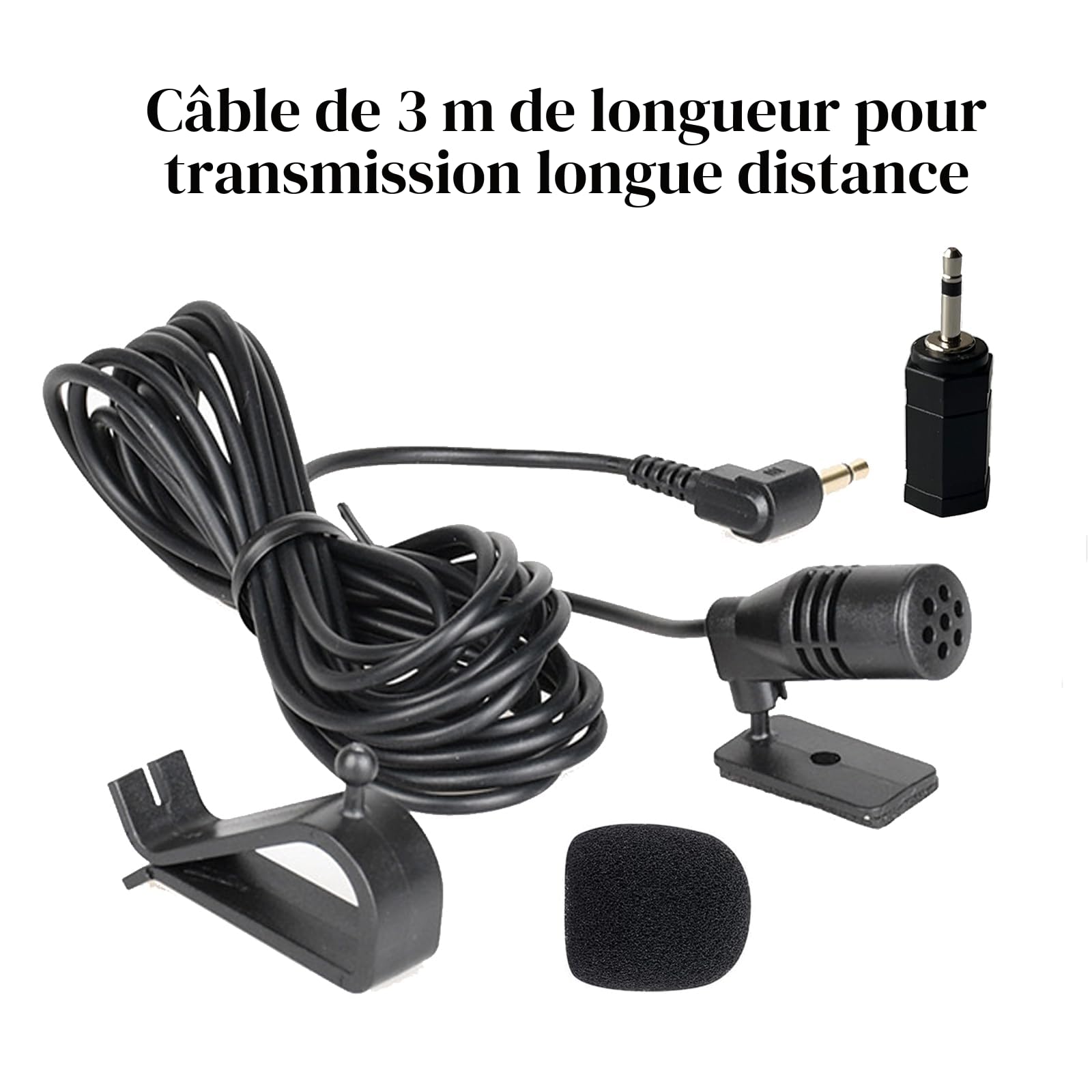 Microphone de Voiture 3,5 mm pour Autoradio Stéréo de Voiture, GPS, DVD, Micro de Rechange pour Sony Pioneer Kenwood Boss JVC Jensen Alpine avec Adaptateur 3,5 mm vers 2,5 mm