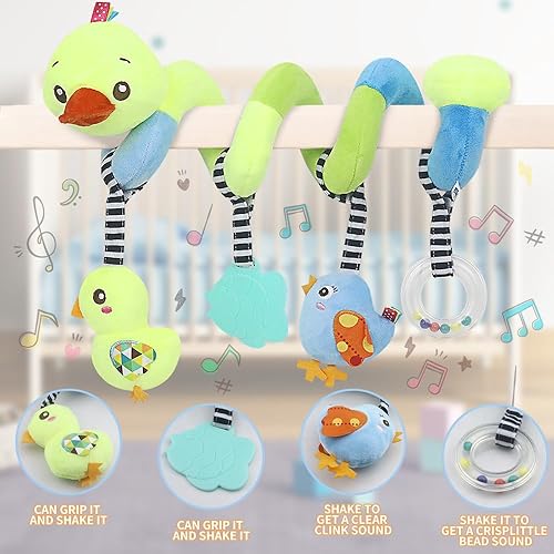 Miniatura 9 de Juguetes de asiento de coche para bebé, juguetes colgantes en espiral de actividad, juguetes de cuna de felpa con chirriante para niño o niña (pato)