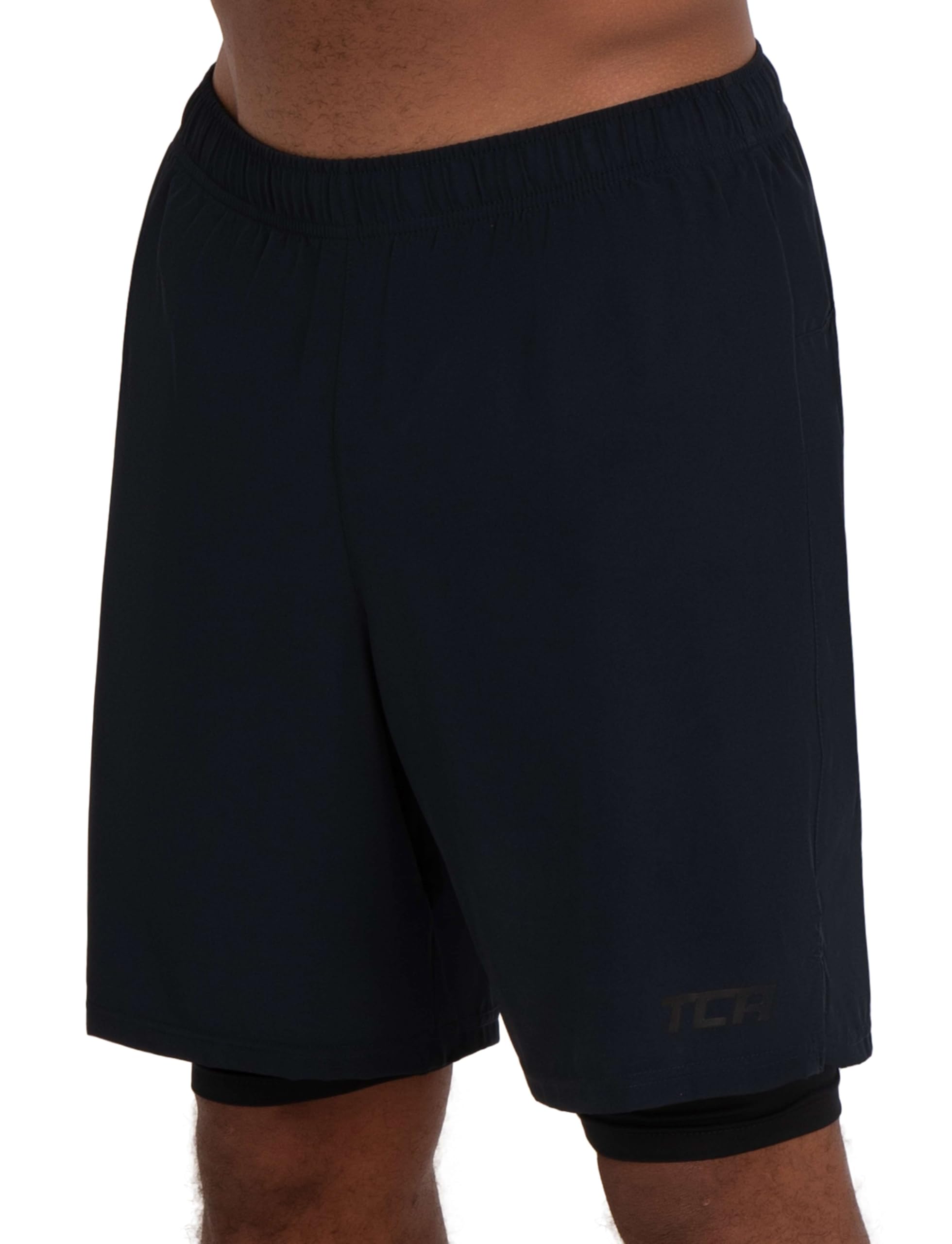 TCA Ultra Sporthose Herren kurz 2 in 1 mit Tasche - Kurze Sport Shorts Trainingshose mit Taschen - Laufhose mit Kompressions Innenhose und Reißverschluss Handytasche