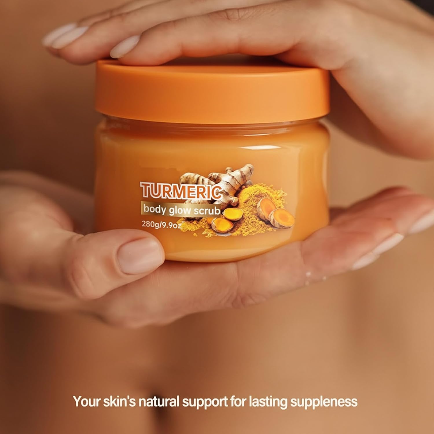 Turmeric Body Scrub, Gentle Body Exfoliator Scrub, Deep Cleansing Skin Care, Long Lasting Hydration, for Body Hand Foot Bikini Area, Smooth & Moisturized Skin for Women and Men(280ML/ 9.9 oz)