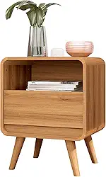 FabriMoveis Mesa de Cabeceira Retrô Compacta 1 Gaveta 1 Nicho Channel - Altura: 57cm, Largura: 45cm e Profundidade: 35cm - Nature