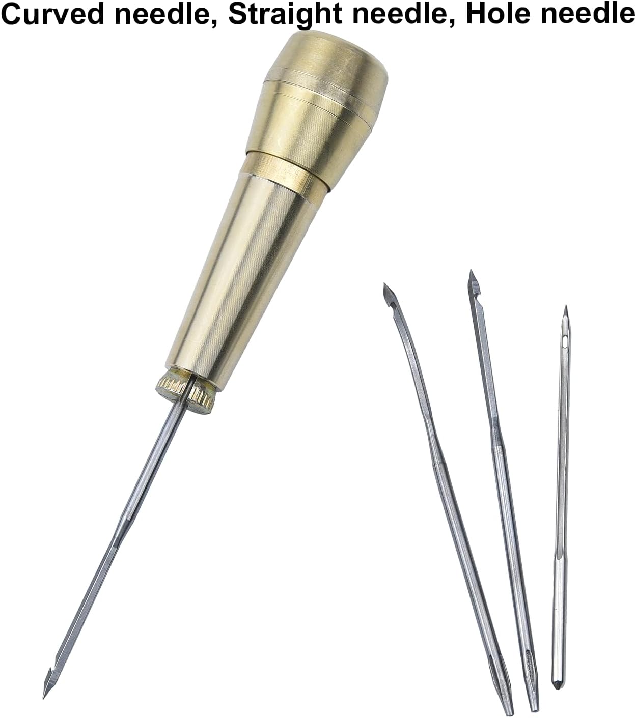 6 Pieces Leather Sewing Awl Needle Kit with Copper Handle, Leather Craft Needle Kit Shoe Repair Tool, Sewing Awl Hand Stitcher Shoe Repair Tool Kit, Craft Needles Kit Shoe Repair Tool