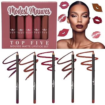 Italia Deluxe Exclusive Edition Top Five Lip Kit with Mousse Matte Lipsticks and Ultrafine Lipliners, Creamy, Highly Pigmented, Long Lasting Lip Makeup Combo
