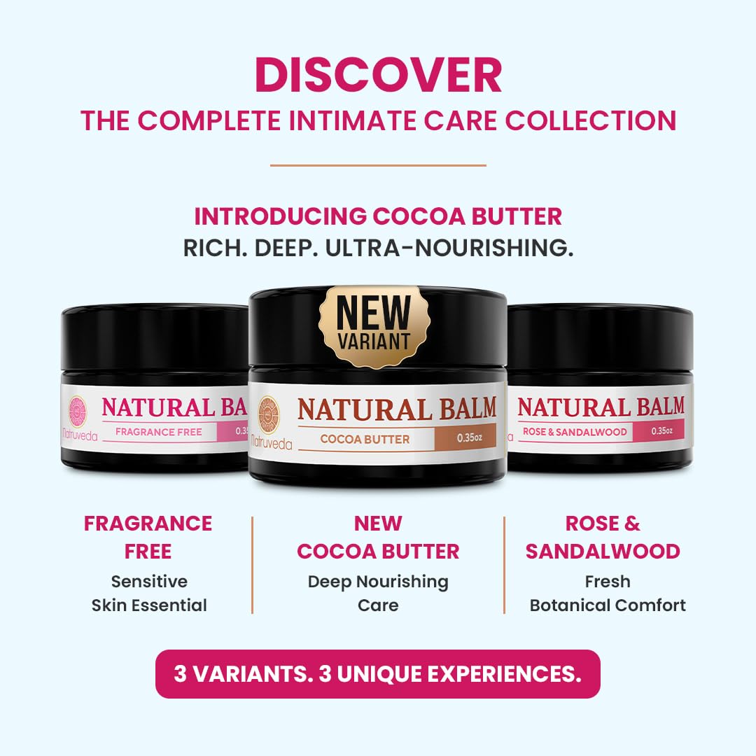 Natruveda Vulva Balm for Women – No added Fragrance, Vaginal Moisturizer Cream, Hormone-Free, Vulva Cream for Dryness and Itching, Feminine Balm, Wet Hydration (3 oz, Cocoa Butter)