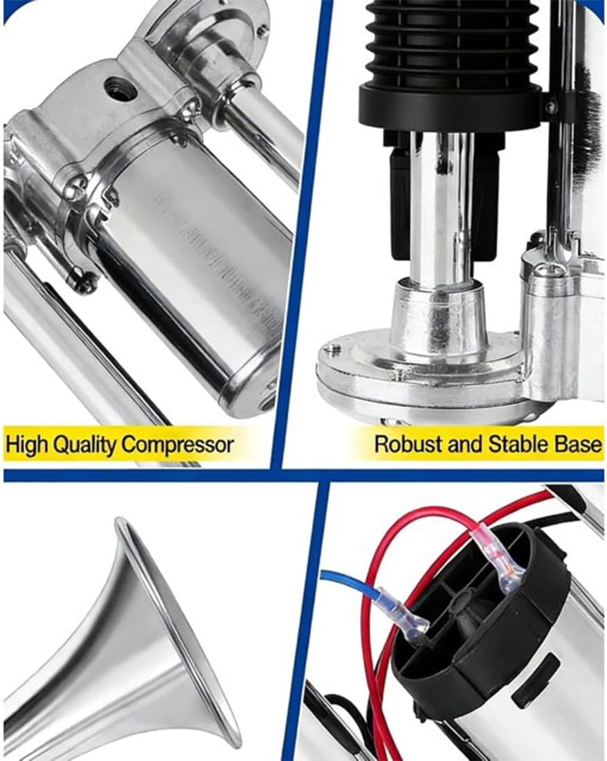 Upgraded 600DB Super Loud Train Horn for Truck, Dual-Tone Metal Car Horn with Air Compressor, Universal 12V/24V Fit for Cars SUVs Motorcycles Boats, Powerful Vehicle Warning (A,12V)