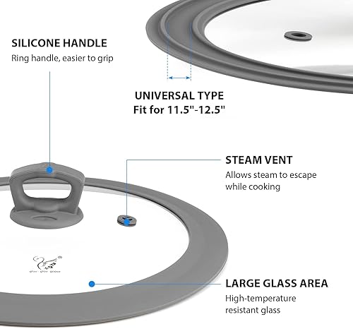Miniatura 2 de Tapa Universal de Vidrio Templado Ventilado para Olla Sartén con Borde de Silicona Resistente al Calor Tapa Antisalpicaduras para Microondas Apta