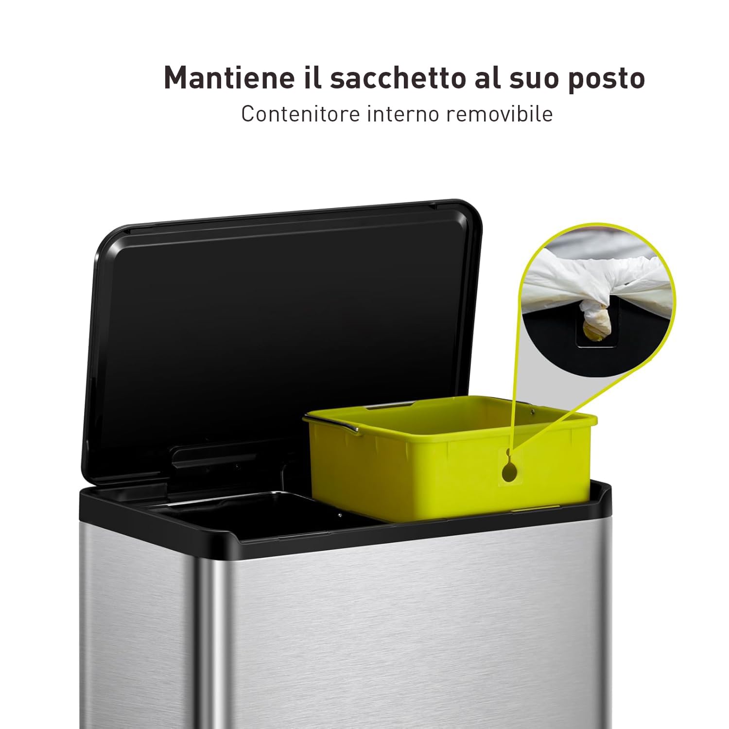 EKO Pattumiera Differenziata 2 Scomparti 20L + 20L | Acciaio Inox Antimpronta con Pedale | Chiusura Silenziosa | Sottolavello Compatta Double