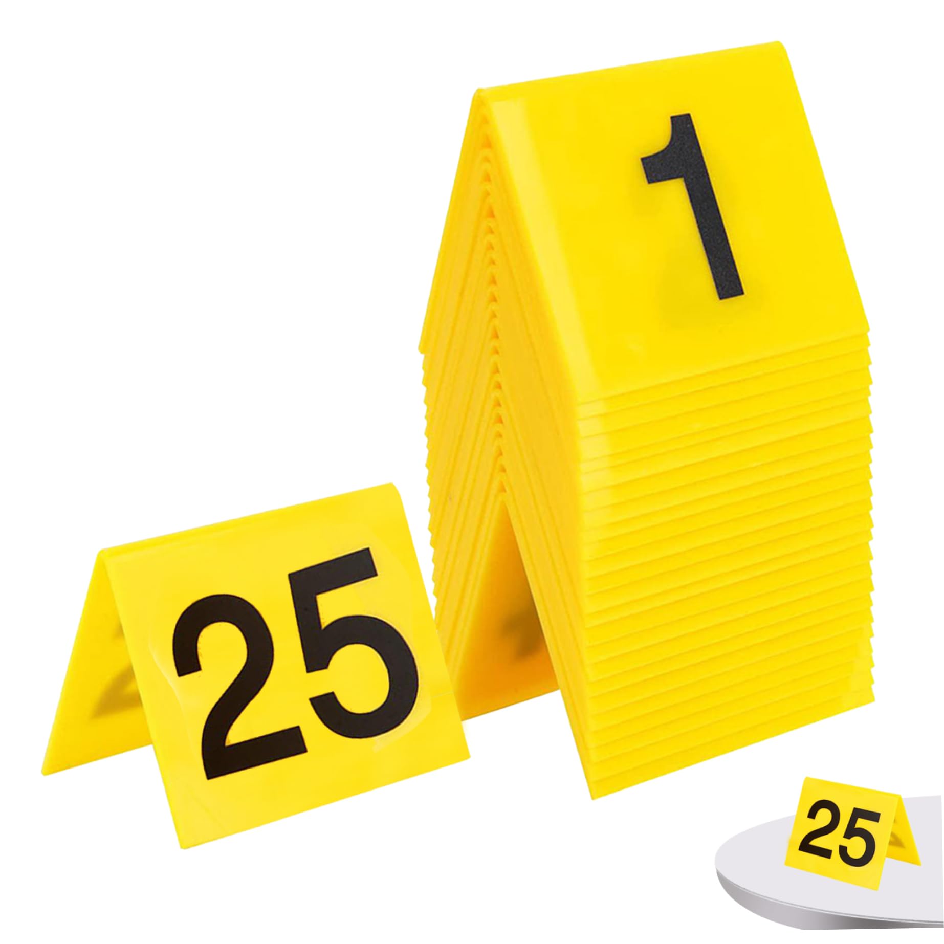 Segnali di Scena del crimine 25pcs 2.95x3.54 Pollici Evidenza Foto Mark Scene Card Decorazioni di Halloween 1-25 Numero, Spy Detective