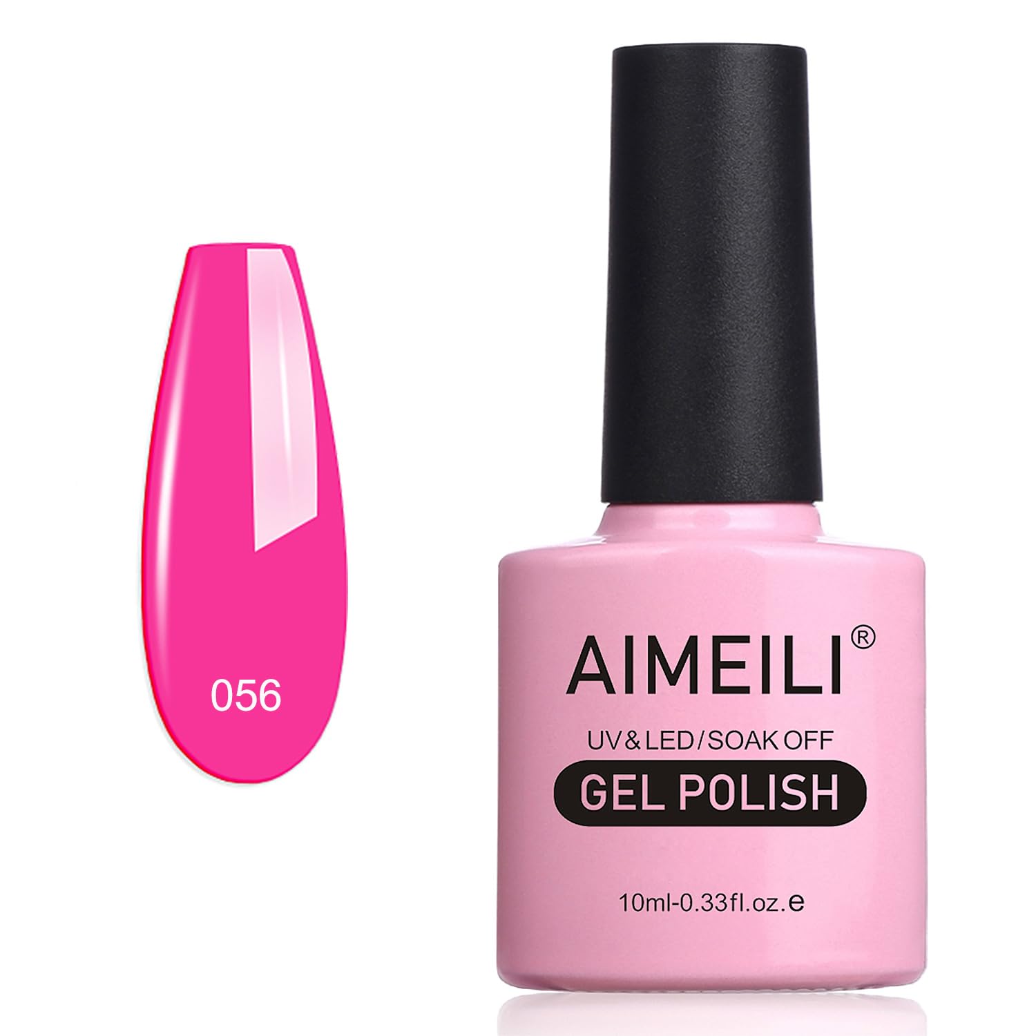 AIMEILI Hot Pink Gel Nail Polish, Cruelty Free, Vegan, Hema Free, Soak Off U V LED Summer Polish Nail Art - Neon Peachy Pink (056) 10ml