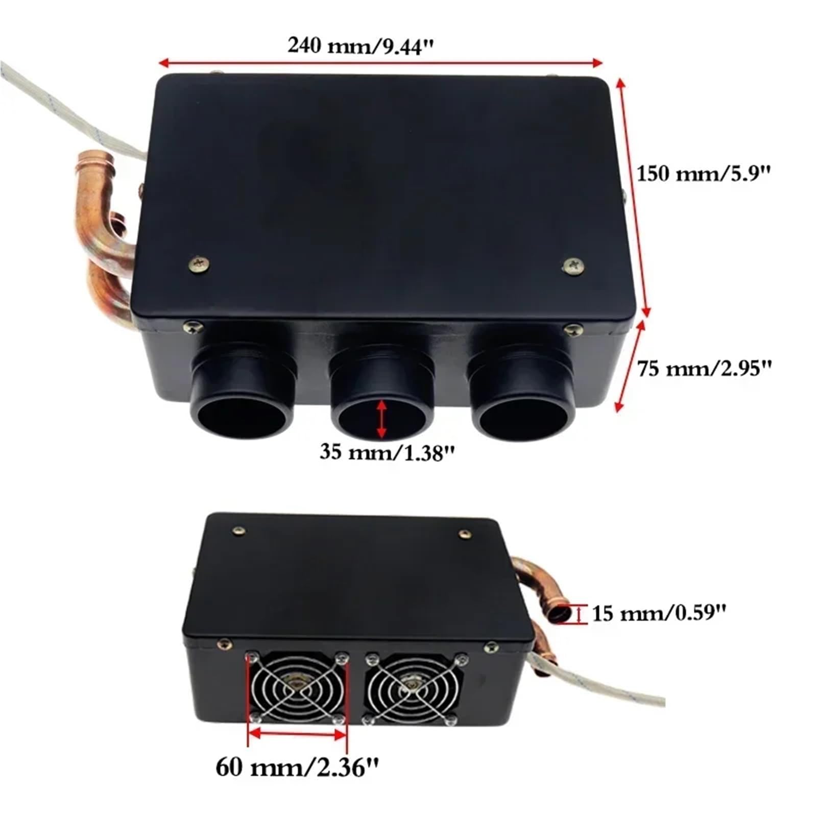 12/24 V 2 KW Przenośny Podgrzewacz Powietrza Do Samochodów Z Silnikiem Diesla, Ogrzewanie, Chłodzenie, Odmrażanie, Odmgławiacz, 3 Wyjścia Do Przyczepy(24V Black)