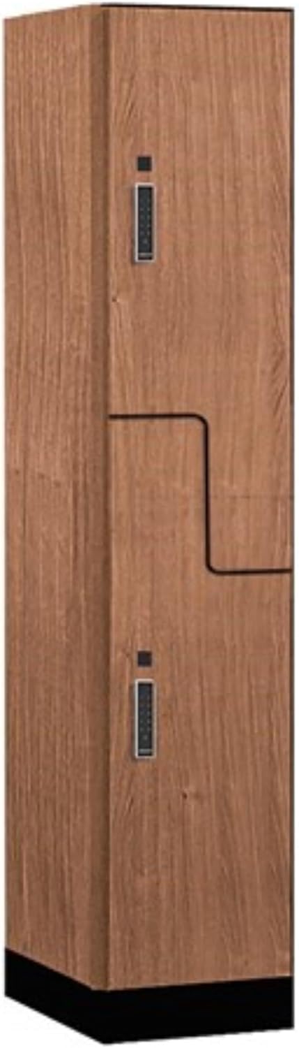 Salsbury Industries 15" Wide Premier Wood Locker-Double Tier 'S' Style-1 Wide-6 Feet High-24 Deep-Red Oak-Black Electronic Locks