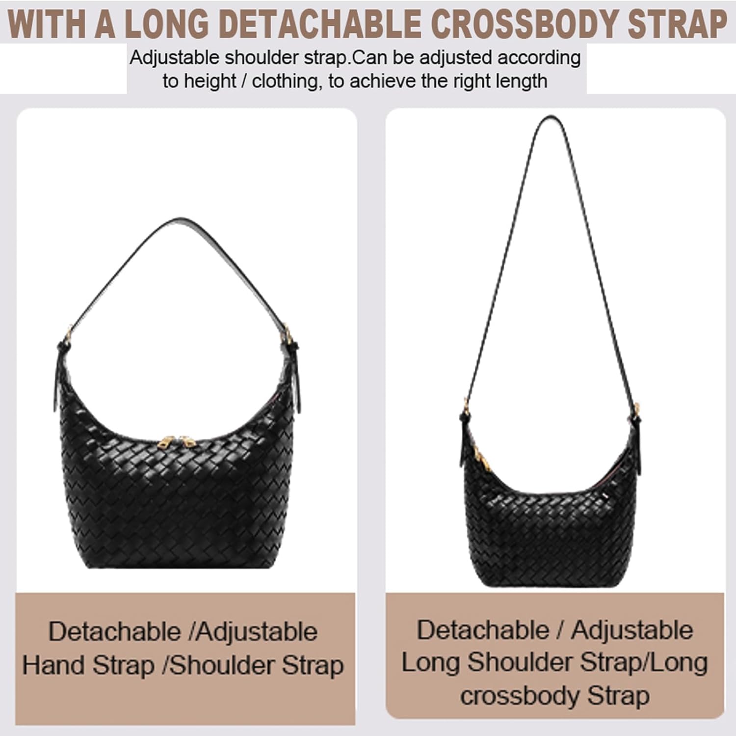 Shoulder Bag Handbags Women's Crossbody Woven Clutch Purses for Women Tote Bags Adjust Strap Hobo with Zip Closure - Image 3