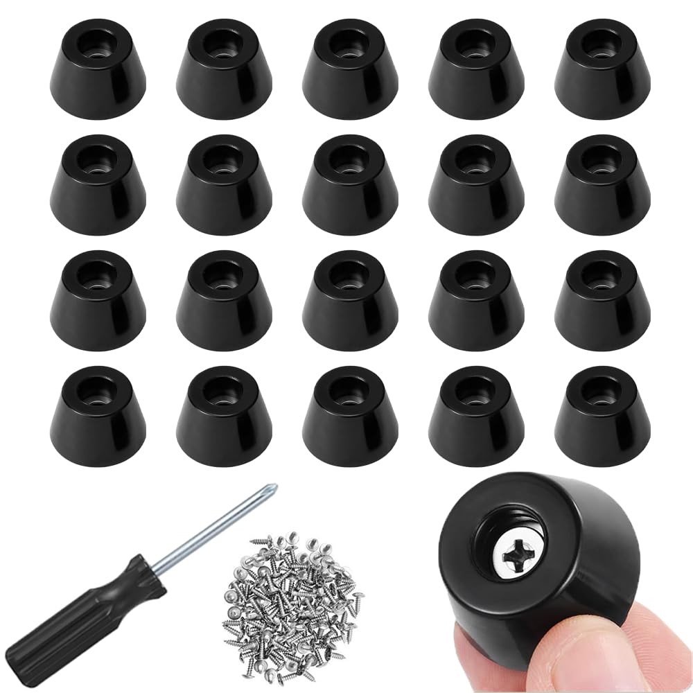 RHQFDM 20 Pieces Rubber Feet Bumpers Soft Cutting Board Rubber Feet Non-Slip Black Rubber Bumpers Rubber Feet for Crutches Rubber Bumpers With Screws Round to Protect Furniture From Moisture