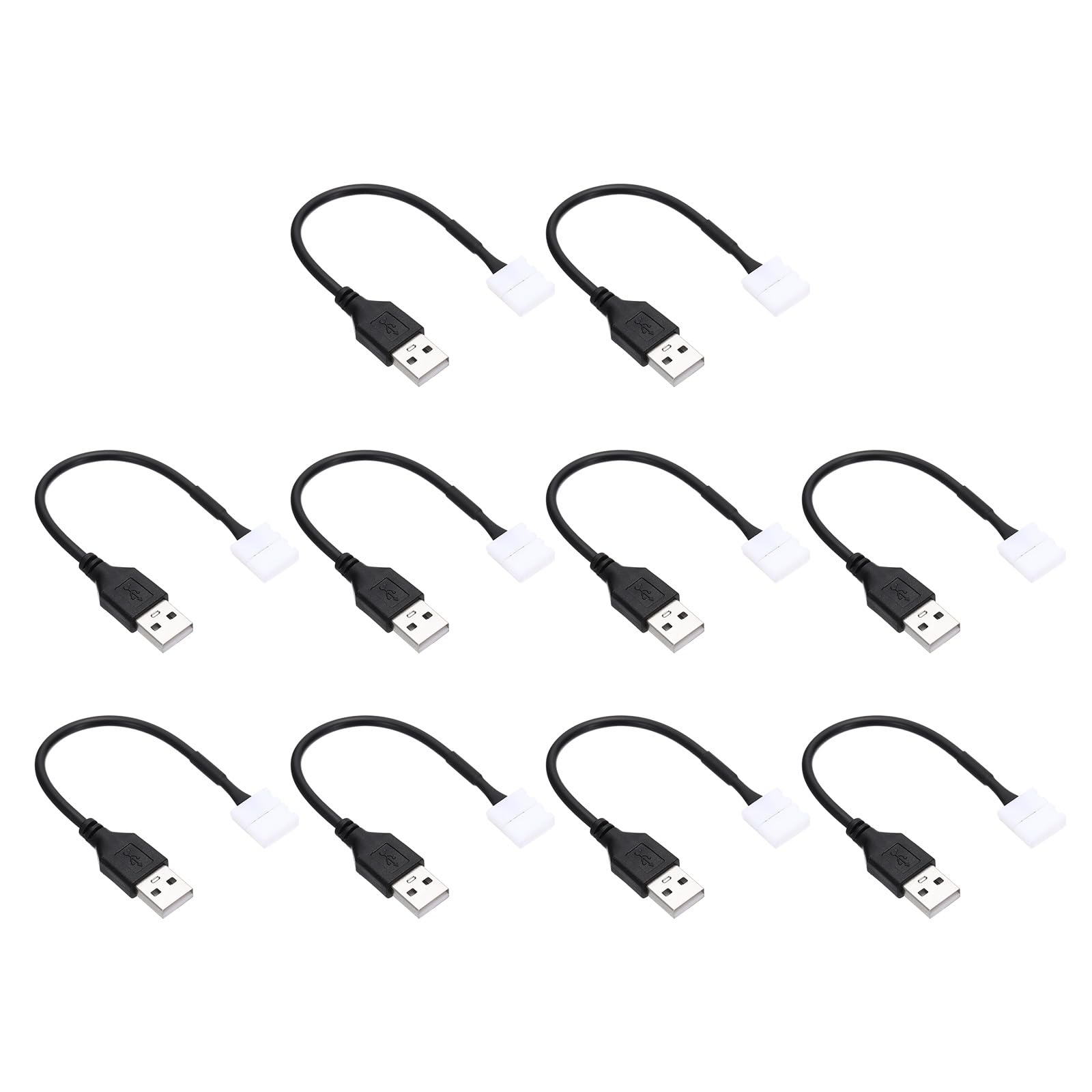 PATIKIL LED Strip Connector Cable, 10 Pcs USB to 2 Pin Quick Solderless Adapter Extention Wire Power Cord for 5050 10mm Width Strip Lighting