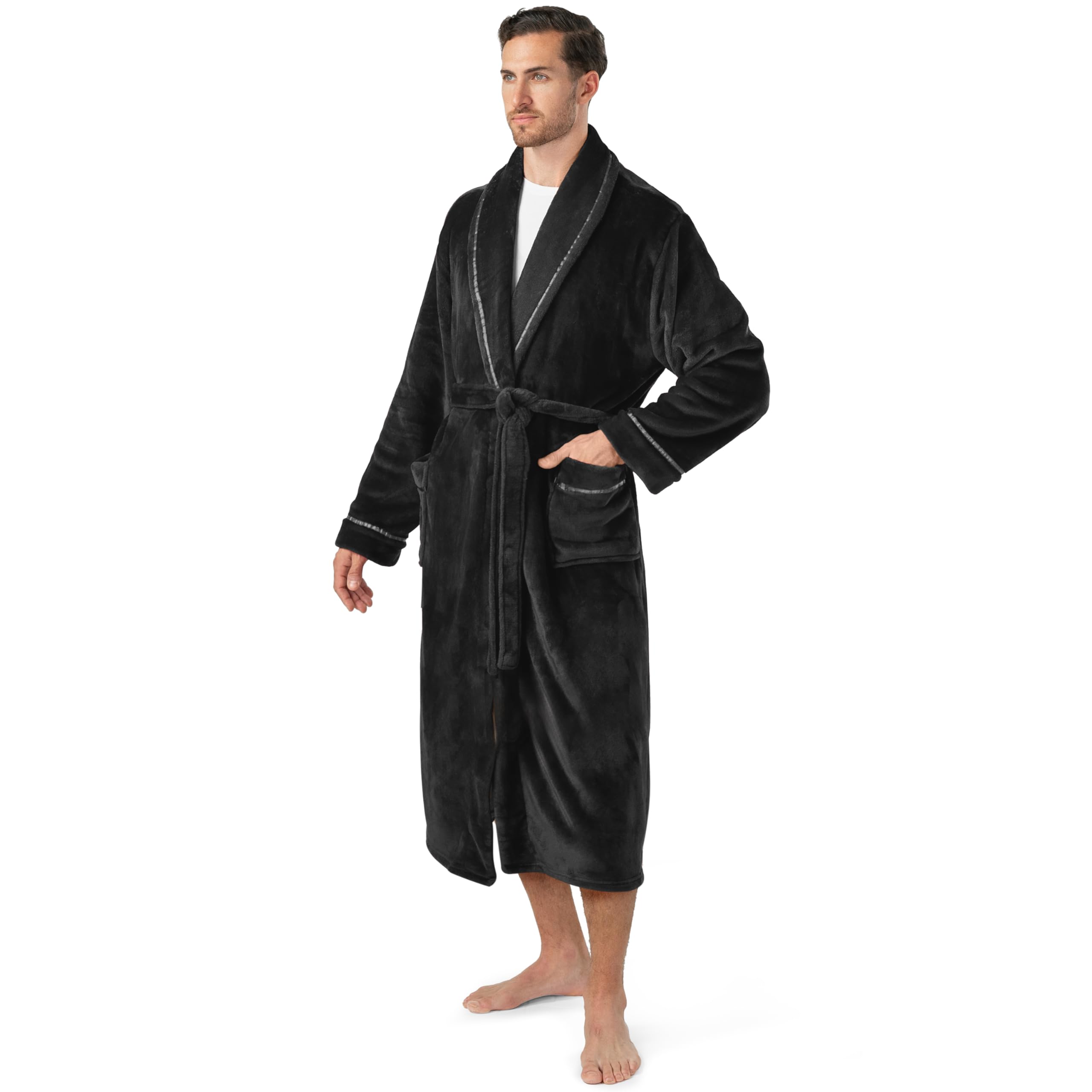 PAVILIA Mens Soft Robe | Warm Fleece Robes for Men, Soft Spa Bathrobe with Shawl Collar and Pockets