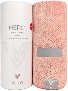 VOLO Hero XL Hair Towel - Nanoweave Microfiber Super Absorbent, 50% Faster Dry, Anti-Frizz Breakage, Secure Snug Strap for Thick Long Hair - Cloud Pink