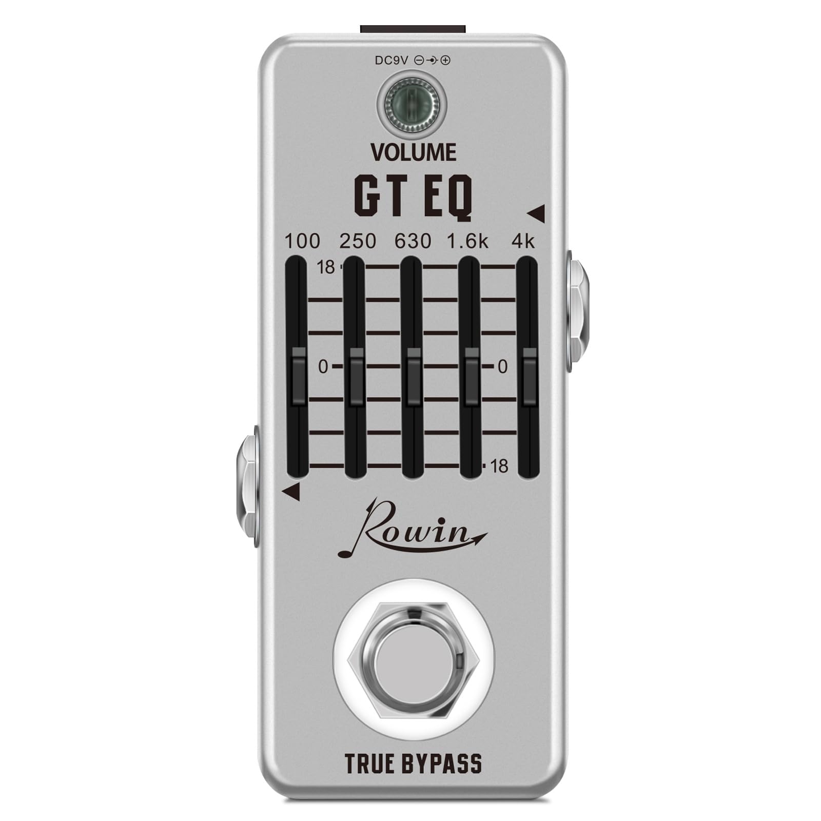 Pedal EQ Pedal EQ para guitarra eléctrica Pedal ecualizador Rowin 5 bandas EQ Pedal ecualizador de guitarra eléctrica 100Hz 250Hz 630Hz 1.6kHz 4kHz True Bypass 1/4 pulgadas Mono Metal Shell