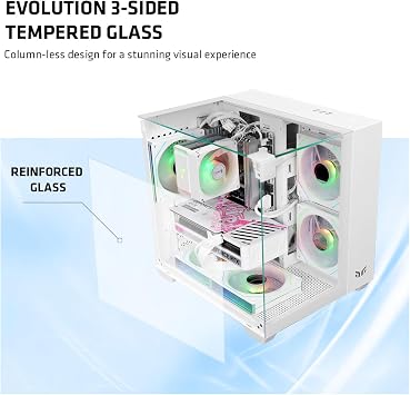 Cube Gaming PC Case, 270 Tempered Glass, 3 ARGB Fans White