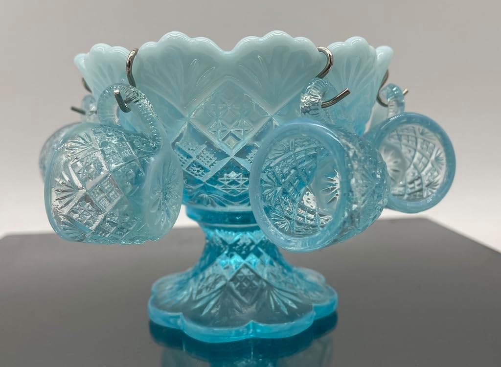 Mini Punch Set - Fan & Feather Pattern - Original Westmoreland - American Made - Mosser Glass USA (Aqua Opalescent)