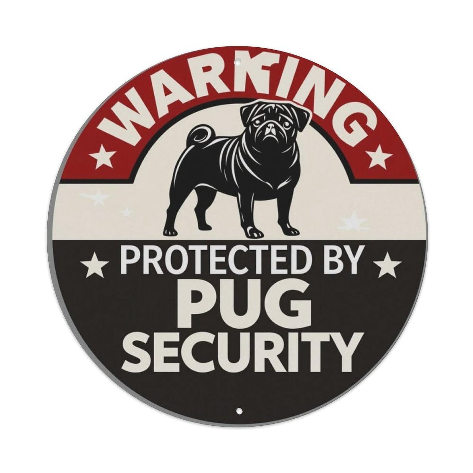 Vintage Pug Dog Security Yard Warning Round Decor Sign Vintage Aluminium Metal Sign, Retro Wall Decor for Home, Bar, Garage & Farmhouse 20x20cm