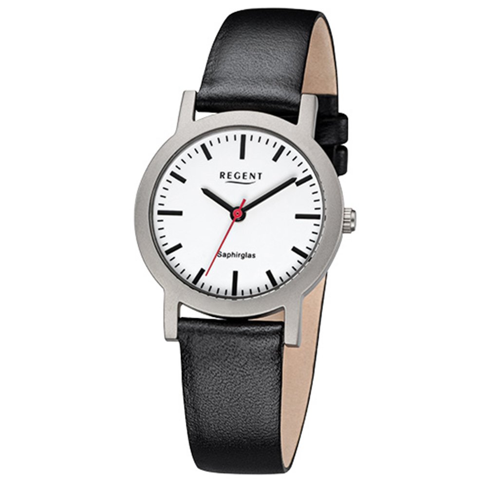 REGENT F1108 Bahnhofsuhr für Damen mit Saphirglas aus Titan mit Lederarmband