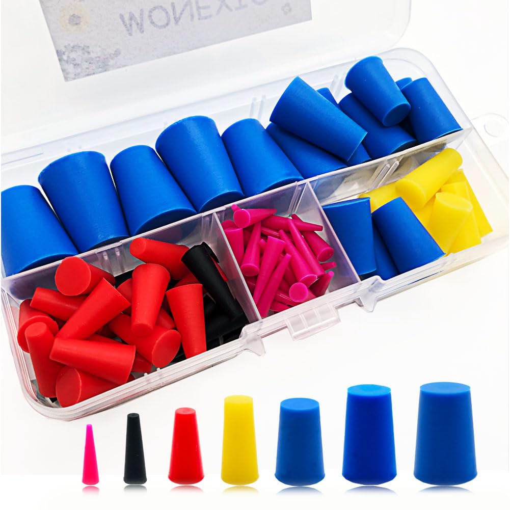 80PCS 7 Sizes Silicone Plug Set, Silicone Rubber Tapered Plugs 1/16" to 1/2" High Temperature Resistant Hole Plugs for Industrial Powder Coating Plugs